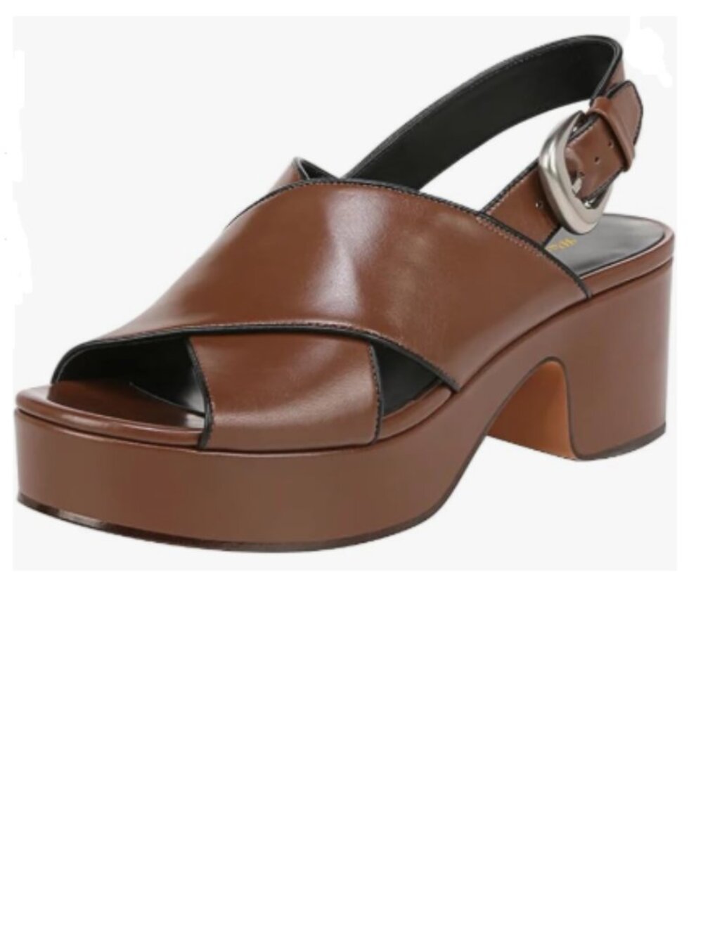 Wanssney Saddle Brown Criss Cross Band Open Toe Platform Sandals Block Heel Shoe